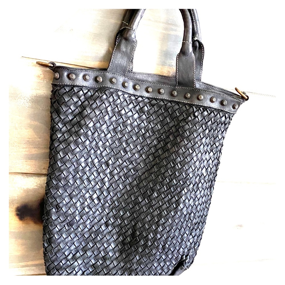 Italian Leather Woven Hobo Tote